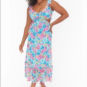 Show Me Your Mumu - Garden Girls Floral MIDI Dress with Waist Cut-Outs- Size M